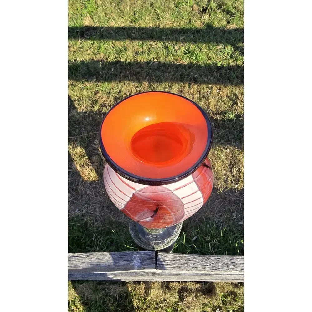 Vintage The Glass Forge Art Glass Vase Red Orange Signed 2002 Hand Blown USA